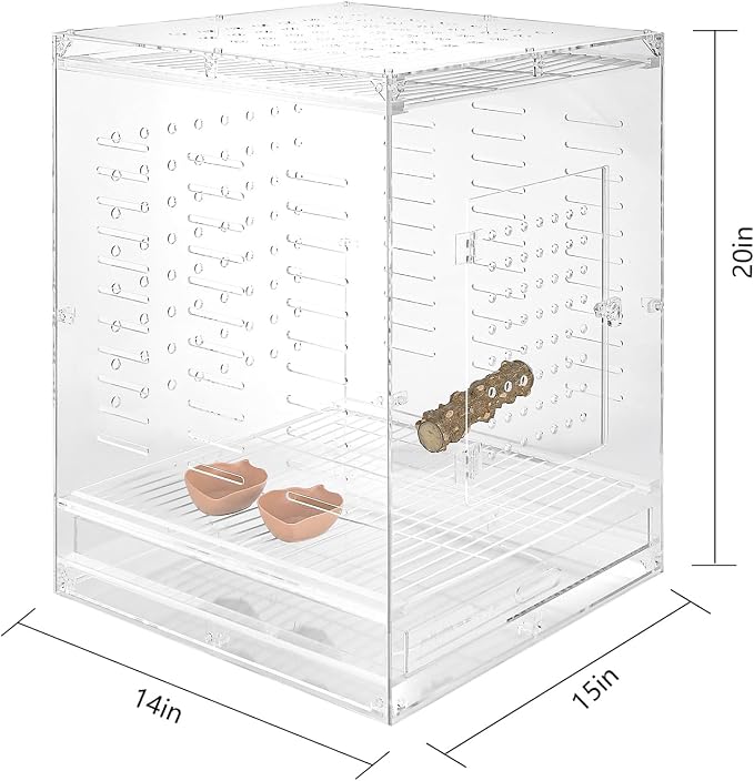 Clear Acrylic Bird Cage for Small Birds, Transparent Display Habitat for Canary, Parakeet - Easy to Clean & Assemble (14x15x20in) - Image 2