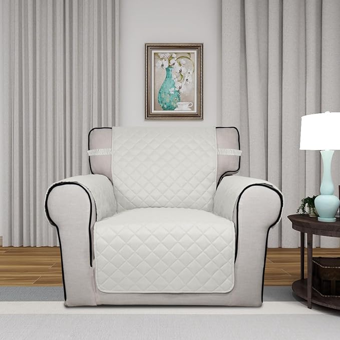 PureFit Reversible Quilted Sofa Cover, Water Resistant Slipcover Furniture Protector, Washable Couch Cover with Non Slip and Elastic Straps for Kids, Dogs, Pets (Chair, Ivory/Ivory) | Ivory/Ivory, Water Resistant Couch Protector, Washable Pet Couch Cov... - Image 2