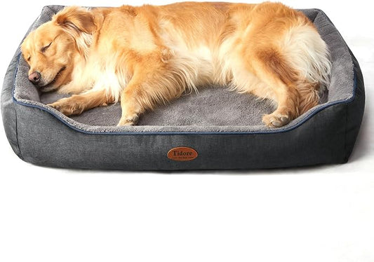 Tidore Orthopedic Dog Beds for Medium Dogs, Durable Egg Crate Foam Sofa Dog Bed wit Washable Removable Cover,Waterproof Lining,Pet Bed for Large Dogs (Dark Grey-Velvet, 39.4" L x 31.5" W x 7.4" Th) by Tidore
