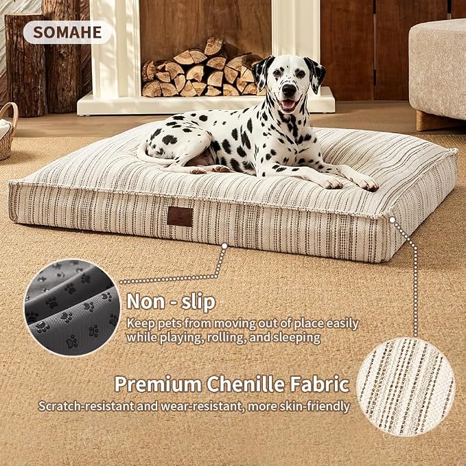 SOMAHE 4 Inch Orthopedic Dog Bed for Crate, 35 x 27 Inch, Coffee Chenille | Washable Removable Cover, Waterproof Inner Liner, Non-Slip Bottom, Orthopedic Dog Crate Mattress for Medium & Large Dogs - Image 6