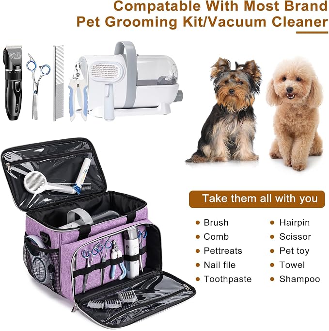 Dog Grooming Vacuum Bag, Pet Grooming Kit Bag Perfect for Dog Hair Vacuum & Grooming Tool Kit Accessories- Purple - Image 5