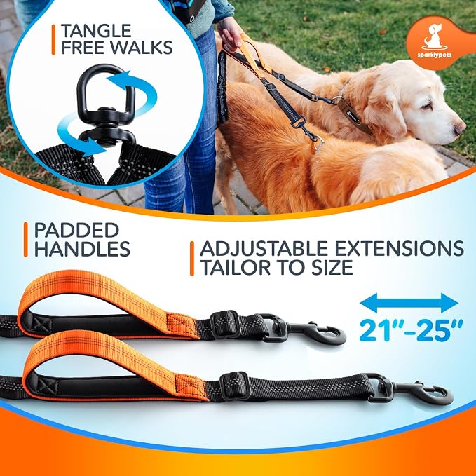 SparklyPets Double Bungee Waist 2 Dog Leash with Back Brace – Dual Dog Leash for Medium/Large Breeds – Running Belt Fanny Pack with Phone, Waste, Treat, and Bottle Pockets - Image 4