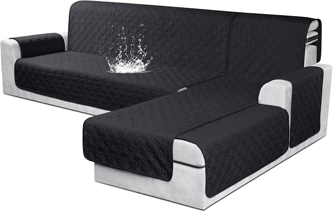 VANSOFY Sectional Couch Covers 100% Waterproof L Shaped Sofa Slipcover 3pcs Reversible Chaise Lounge Cover for Sectional Sofa Furniture Protector Cover for Pets Cat Dog(Large, Blcak) by VANSOFYFURNITURECOVERS