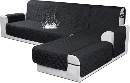 VANSOFY Sectional Couch Covers 100% Waterproof L Shaped Sofa Slipcover 3pcs Reversible Chaise Lounge Cover for Sectional Sofa Furniture Protector Cover for Pets Cat Dog(Large, Blcak) by VANSOFYFURNITURECOVERS