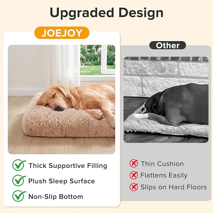 JOEJOY Large Dog Bed Crate Pad, Deluxe Plush Washable Dog Beds Fulffy Soft Kennel Pad Anti-Slip Pet Sleeping Mat for Extra Large Medium Small Dogs, 47" x 29", Beige - Image 4