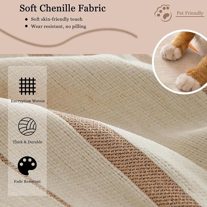 DREAMINGO Couch Cover Washable Chenille Sofa Protector for Pet Kids Beige Coffee Loveseat Couch Covers for 2 Cushion Couch Stripe Jacquard Versatile Sofa Throw Slipcover for Futon Couch, 71"x102" - Image 3