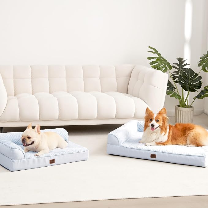 EHEYCIGA Large Dog Bed Memory Foam for Crate, Orthopedic Dog Bed Large Size Dogs with Washable Removable Cover, Waterproof Pet Sofa Couch with Nonskid Bottom, 35x22x6, Washblue - Image 8