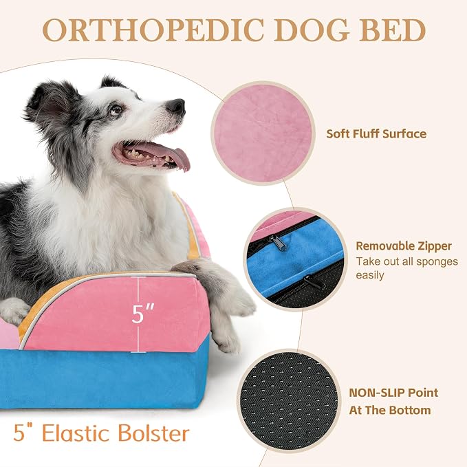 Comfort Expression Orthopedic Dog Bed for Extra Large Dogs with Bolster | Waterproof Dog Couch Bed with Washable Cover & Non-Slip Bottom, Supportive Egg Crate Foam XL Pet Bed, 45x35 Inch - Image 6