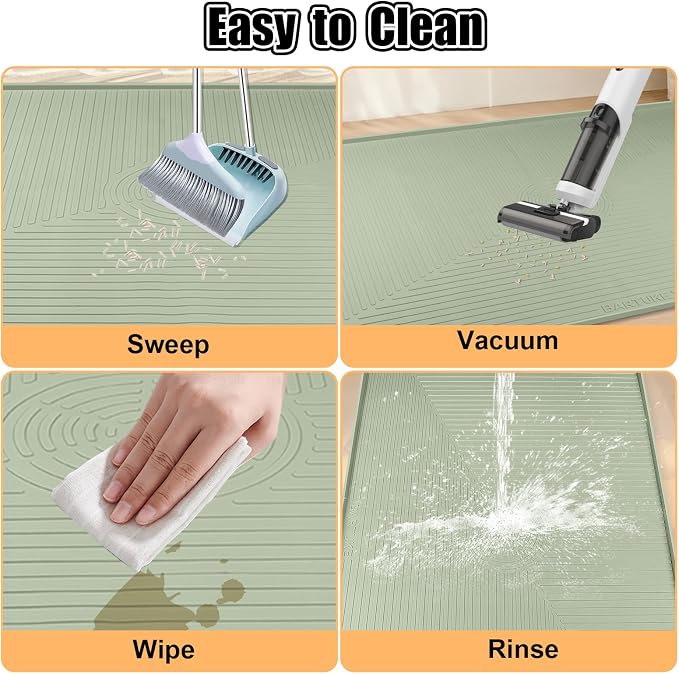 Silicone Cat Litter Mat 50" x 36" Cat Mat for Litter Box, Green | Extra Large Cat Litter Trapping Mat for Floor, Waterproof, Non-Slip Kitty Litter Box Mat with Raised Edge, Easy to Clean - Image 7