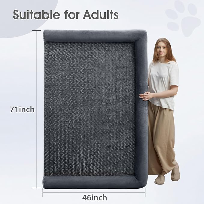 BFPETHOME Orthopedic Washable Human Dog Bed for Adult & Dog Cozy Sleep | Human Size Waterproof Big Soft Pet Couch Bed for Adult & Dogs Relax with Removable Cover Supportive Foam Dark Grey 71x46 Inch - Image 5