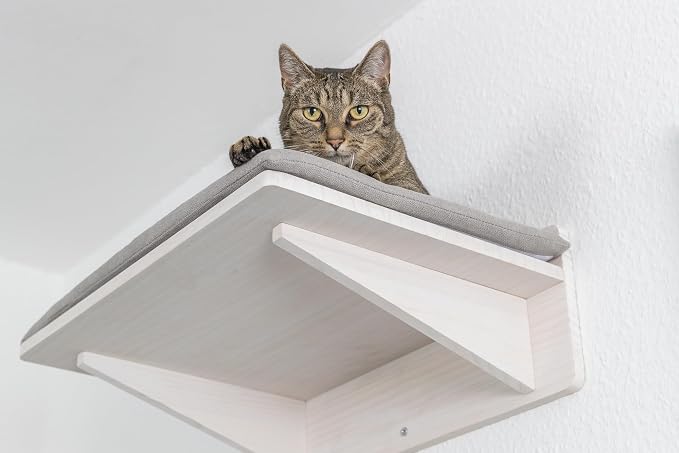 Trixie Cat Wall Furniture Set 6-7pc Cat Climbing Wall Set - Sisal Rope Scratching Posts, Elevated Bed, Corner Shelf, Steps - Gray/White - Image 5