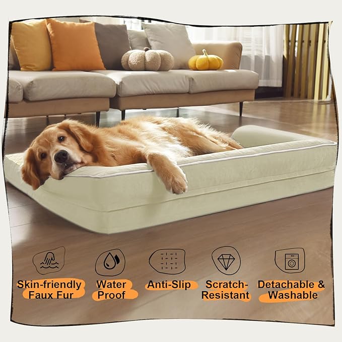 MEKIY Orthopedic Waterproof Dog Bed Pet Couch with Bolster for Medium Dogs | Pillow Support for Neck Relief, Egg Crate Foam, Waterproof Liner, Anti-Slip Bottom, Machine Washable Cover, 30 x 22 Inch - Image 6