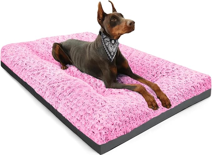 POCBLUE Extra Large Dog Bed, Washable XXL Plush Pet Mat for Crate/Cages, Non-Slip Pet Bed for Outdoor/Indoor/Car Use, Comfy & Soft Kennel Pad for Dogs Up to 110 lbs, 47"x29", Pink by POCBLUE