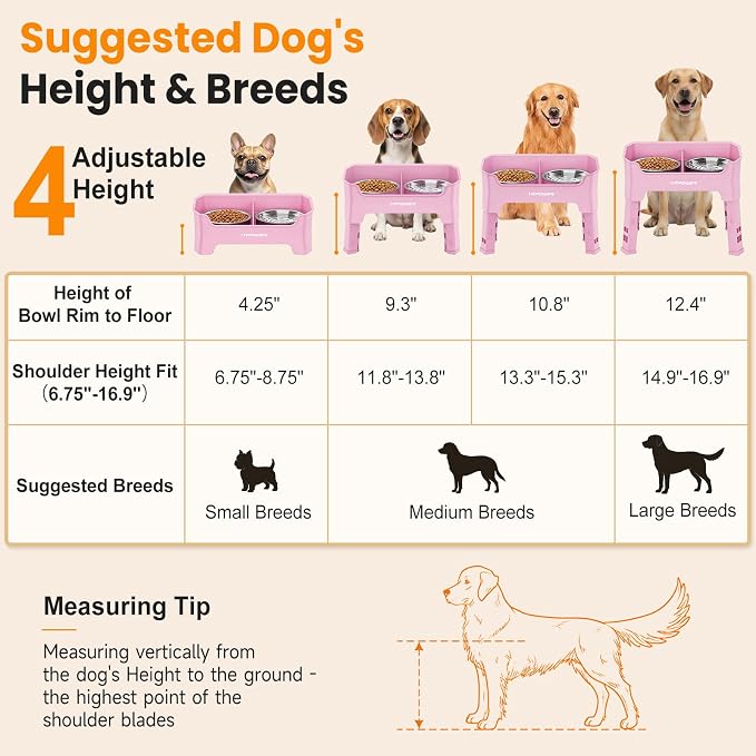 URPOWER Mess Proof Elevated Dog Bowls, Splash Guard Raised Bowl Stand | 4 Height Adjustable Raised Stand with 2 Stainless Steel Food Bowls & Licking Plate for Small, Medium & Large Dogs - Image 9