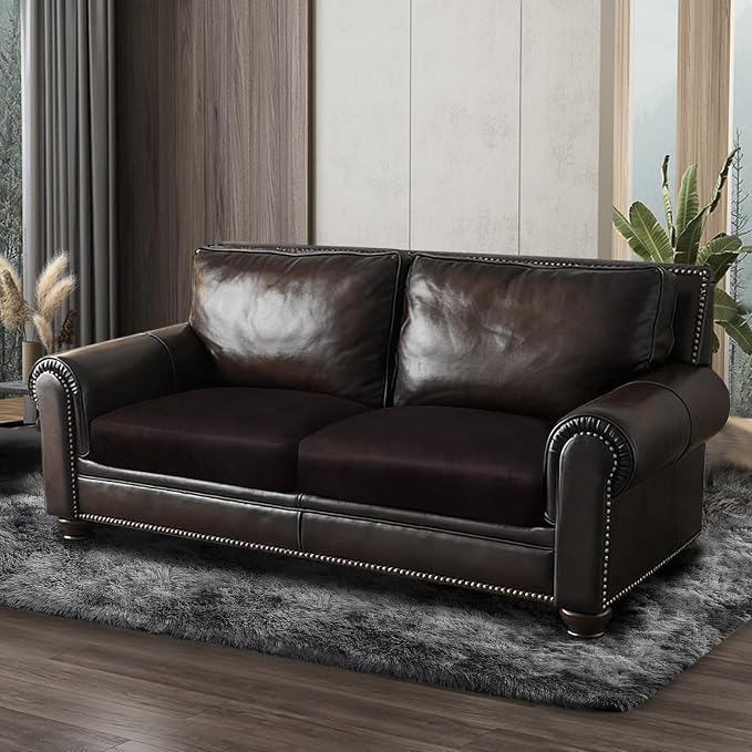 ANARACHON Leather Look Couch Cushion Covers Sofa Seat Slipcovers Sets Couches Furniture Protector for Sectional Armchair Loveseat Pets Kids Stretch Spandex Fabric (2 Cushion Loveseat, Chocolate) - Image 8