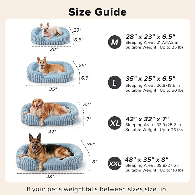 MIXJOY Orthopedic Dog Beds Large Sized Dog,Extra Large Washable Dog Bed Waterproof Oval Dogs Bed with Removable Cover,Egg-Crate Foam Big Pet Bed Couch with Bolster,Non-Slip Bottom,XXL 48"X35",Blue - Image 5