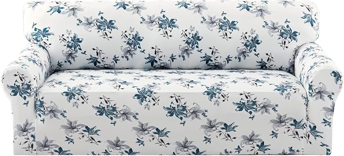 H.VERSAILTEX Floral Pattern Couch Covers for 3 Cushion Couch Sofa High Stretch Couch Cover Printed Pet Sofa Covers for Furniture Super Soft Fabric(Vintage Petal-Blue,Sofa) by HVERSAILTEX