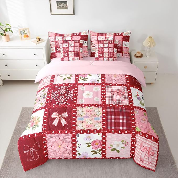 Feelyou Cute Flower 7 Piece Bedding Set Cute Bow Comforter Set with Sheets for Kids Boys Girls Red Theme Bed in a Bag Sweet Princess Theme Bed Set Soft Lightweight - Image 7