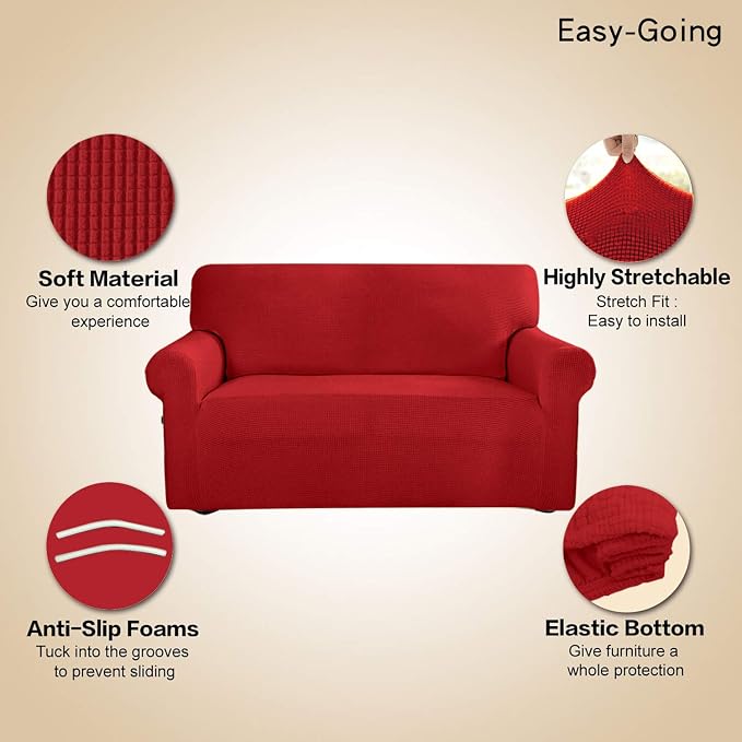 Easy-Going Stretch Oversized Sofa Couch Slipcover Washable Christmas Red | 1-Piece Extra large Sofa Cover Furniture Protector Couch Soft with Bottom for Kids, Polyester Spandex Jacquard - Image 3