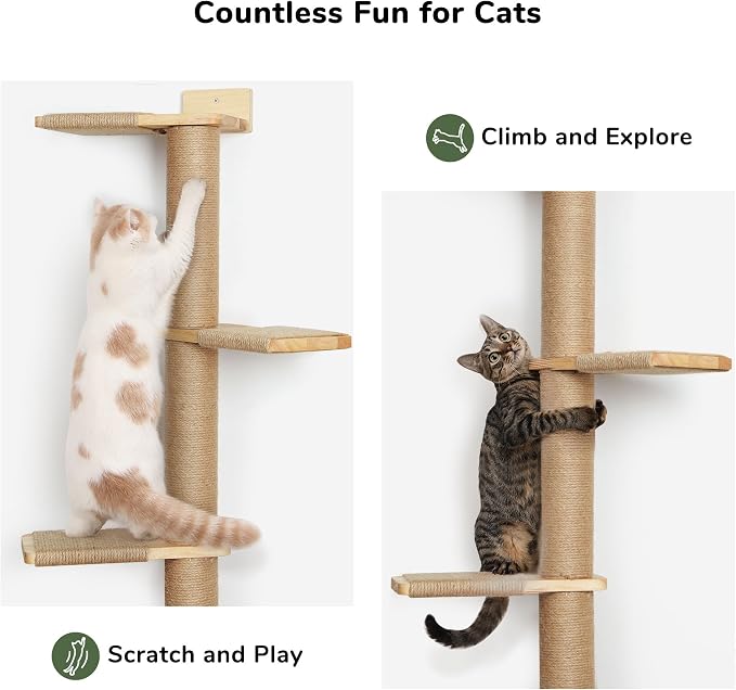 FUKUMARU Wall-Mounted Cat Tree for Small & Medium Cats | 5-Tier Tall, Scratching Post, Indoor Cat Wall Shelves, Climbing Tower, For Climbing, Scratching & Lookout - Image 7
