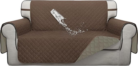 ISSUNTEX Double Protection 100% Waterproof Loveseat Sofa Covers for Living Room, Couch Covers for 2 Cushion Couch Sofa, Reversible Furniture Protector Sofa Cover for Dogs (Loveseat, Brown/Beige) by ISSUNTEX