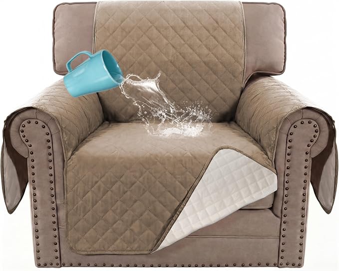 H.VERSAILTEX 100% Waterproof Couch Cover Chair Sofa Slipcover Furniture Protector for Pets Kids Children Dog Cat with Non-Skid Backing (Chair, French Oak) by HVERSAILTEX