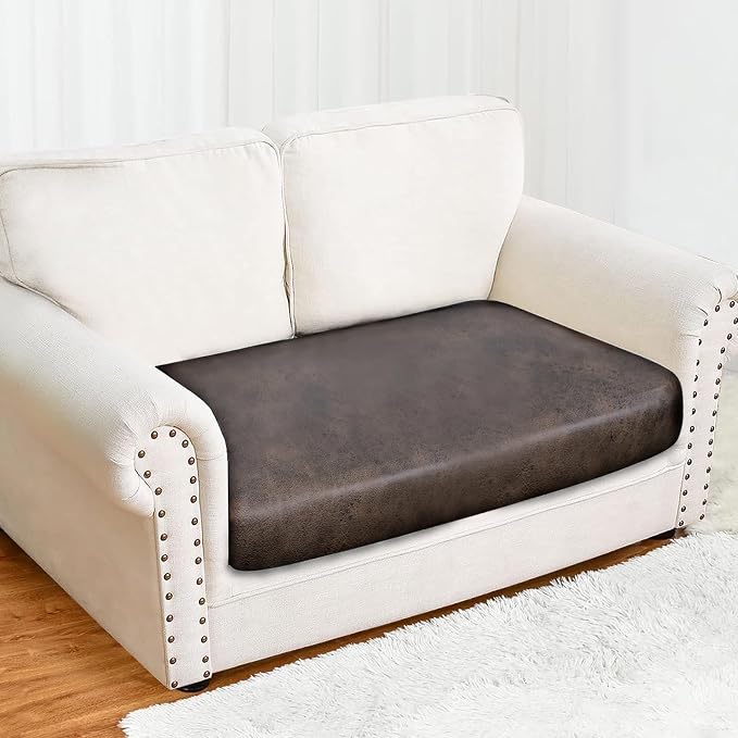 molasofa Leather Look Couch Cushion Covers, Stretch Sofa Cushion Covers for Sectional Loveseat Protector,Replacement Seat Cushion Slipcovers, Machine Washable(1 Cushion Loveseat, Brown) - Image 4