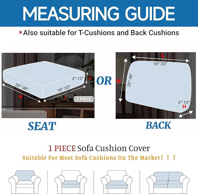 XINEAGE Large Couch Cushion Covers Seat Cushion Cover Thick Stretch Sofa Slipcovers 1 Piece Individual Couch Covers with Elastic Bottom(Single XL Seat Cushion/Backrest,Silver Grey) - Image 2