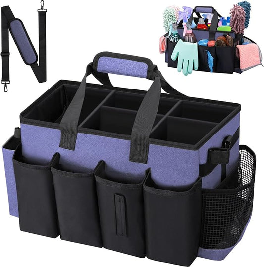 Wearable Large Cleaning Caddy Bag for Housekeeper, Clean Supply Organizer with Adjustable Shoulder, Waist & Handle Straps, Detailing Bag for Kitchen Supplies (Purple) by wigojoy