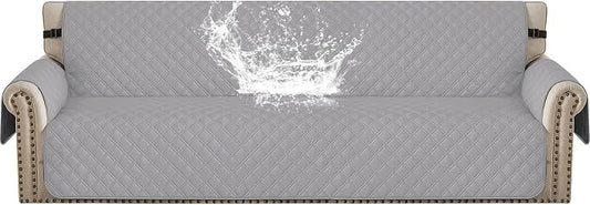 Waterproof Couch Cover for Pets Large, Sofa Covers for 3 Cushion Couch Washable, Non Slip Couch Covers for Dogs with Side Pockets, Quilted Couch Covers (Oversized Sofa, Light Grey) by CYCMACOHOME