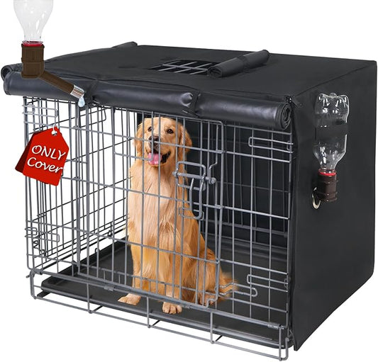 Dog Crate Cover Heavy Duty Oxford Fabric for 24-Inch Wire Crates | Black Kennel Cover Only, Fits 1 & 2 Door Wire Cages, Provides Privacy & Comfort Space, Includes Water Bottle Sipper Tube by Peipaws