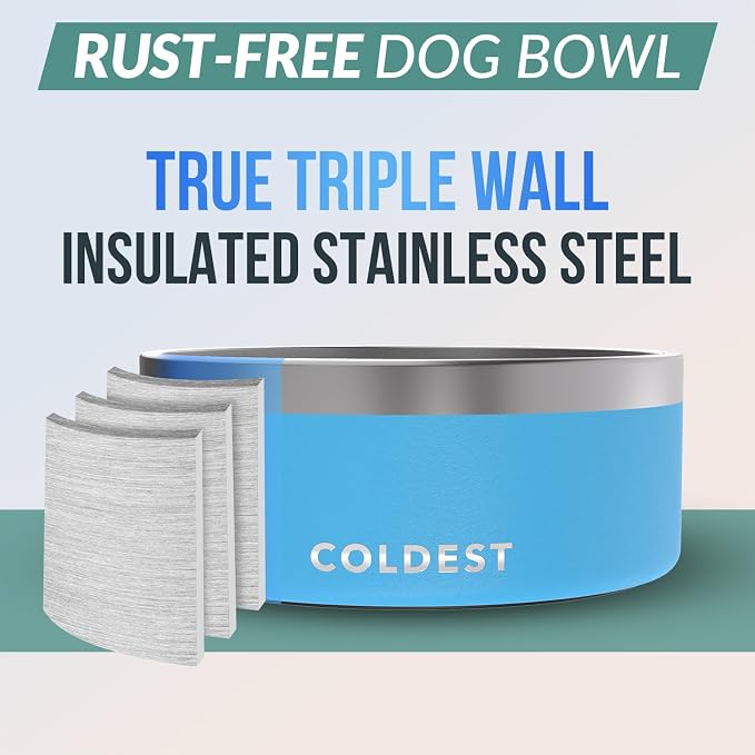 Coldest Dog Bowl - Anti Rust Metal, Non Slip, 3 Layers Insulated Stainless Steel Dog Bowls - Spill Proof & Heavy Duty - Water Bowl for Dogs, Cats & Pets, Dish Washer Safe (100 oz, Celestial Blue) - Image 3