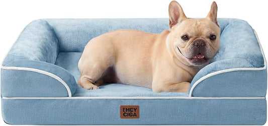 EHEYCIGA Orthopedic Dog Bed Medium Size Dog, Waterproof Washable Pet Beds | Non-Slip Bottom and Egg-Crate Memory Foam Dog Couch Bed with Washable Removable Cover, Washed Blue by EHEYCIGA