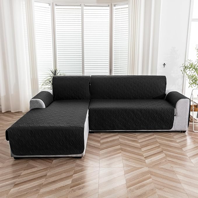 Genina Waterproof L Chaise Sectional Cover for Kids Pets (Black, Large) | Reversible Design,Anti-Slip Fit,Blocks Pet Hair and Scratches,Stain-Resistant & Easy Install,Machine Washable - Image 8
