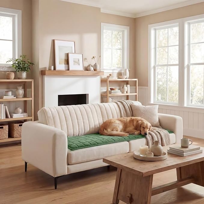 Couch Cover for Dogs Non-Slip Pet Couch Cover for Sofa Plush Protector | Non-Slip Backing, Machine Washable, Pet Friendly, Pet Hair & Scratch Protection, Sofa Cushion Protector(Green, 27.6"×70.9") - Image 2
