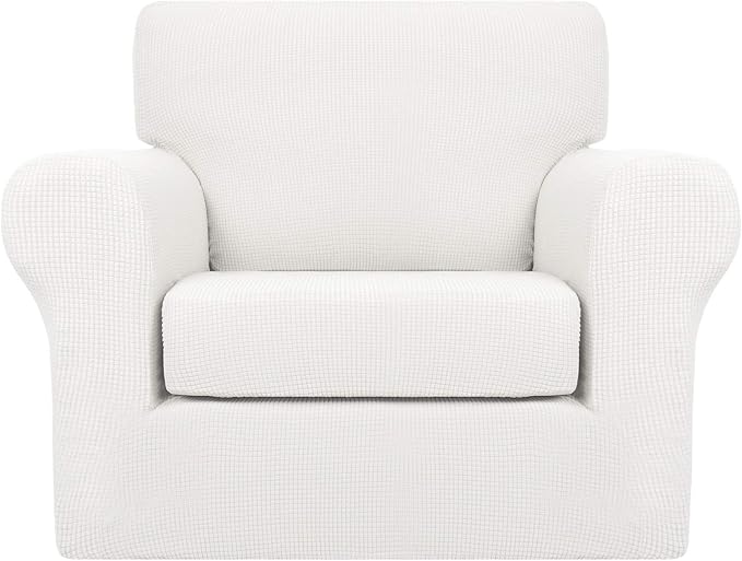 MAXIJIN 2 Piece Chair Slipcovers with Arms Super Stretch Chair Covers for Living Room Dogs Pet Proof Fitted Sofa Couch Protector Spandex Non Slip Armchair Slipcover Washable (Chair, White) by MAXIJIN