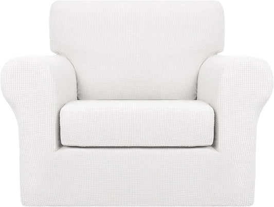 MAXIJIN 2 Piece Chair Slipcovers with Arms Super Stretch Chair Covers for Living Room Dogs Pet Proof Fitted Sofa Couch Protector Spandex Non Slip Armchair Slipcover Washable (Chair, White) by MAXIJIN
