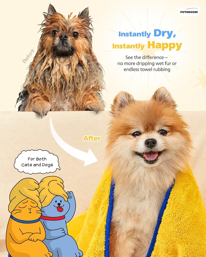 PETHROOM Ultra Absorbent Pet Towel | Quick-Drying, Soft Microfiber Dog & Cat Bath Towel | Lightweight, Durable, Fast Water-Soaking | Ideal for All Breeds (Medium) 15.7" x 31.5" (Pack of 2) - Image 3