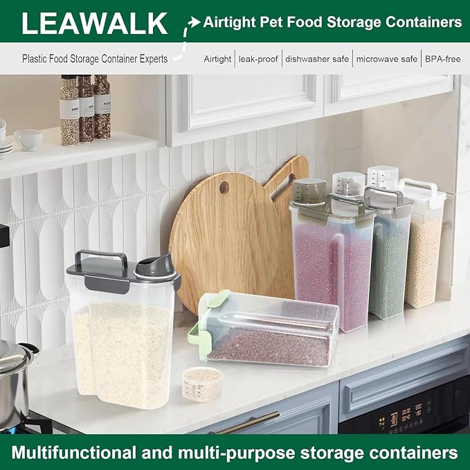 LEAWALK 5Lbs /6Qt/5l Airtight Cat Dog Food Storage With Upgraded Large Nozzle BPA-Free, Pet Food Storage Containers For Rice, Grain, Pet Food,Flour, Dog Treat Storage-2pack Dark Gray - Image 7