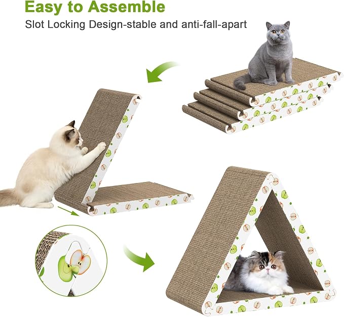 TIMHAKA Triangle Cat Scratcher, Cat Scratching Board for Indoor Cats, 6 Usable Sides Cardboard Cat Scratcher with Catnip, Corrugate Cardboard Cat Scratching with Premium Scratch Textures Design - Image 4