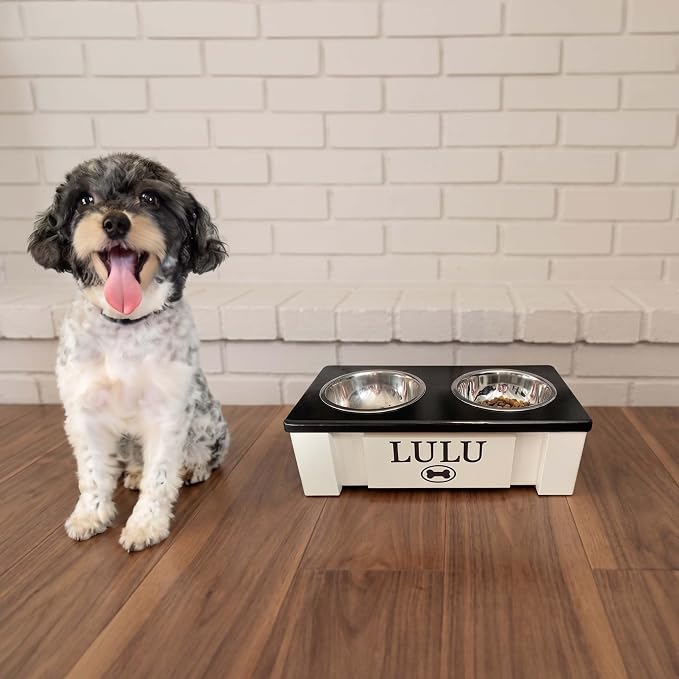 Elevated Dog Bowls for Small Dogs, Personalized Food Stand for Toy Breed | Farmhouse Style, Elevated Wood Stand, Storage Container, Stainless Steel Bowls, Raised Anti-Slip Feeder, Made in USA - Image 3