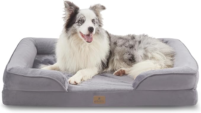 Bedfolks Orthopedic Dog Bed, Big Waterproof Dog Sofa Bed for Large Dogs, Egg Foam Pet Couch Bed with Removable Washable Cover and Nonslip Bottom, Light Grey by Bedfolks