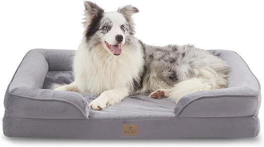 Bedfolks Orthopedic Dog Bed, Big Waterproof Dog Sofa Bed for Large Dogs, Egg Foam Pet Couch Bed with Removable Washable Cover and Nonslip Bottom, Light Grey by Bedfolks
