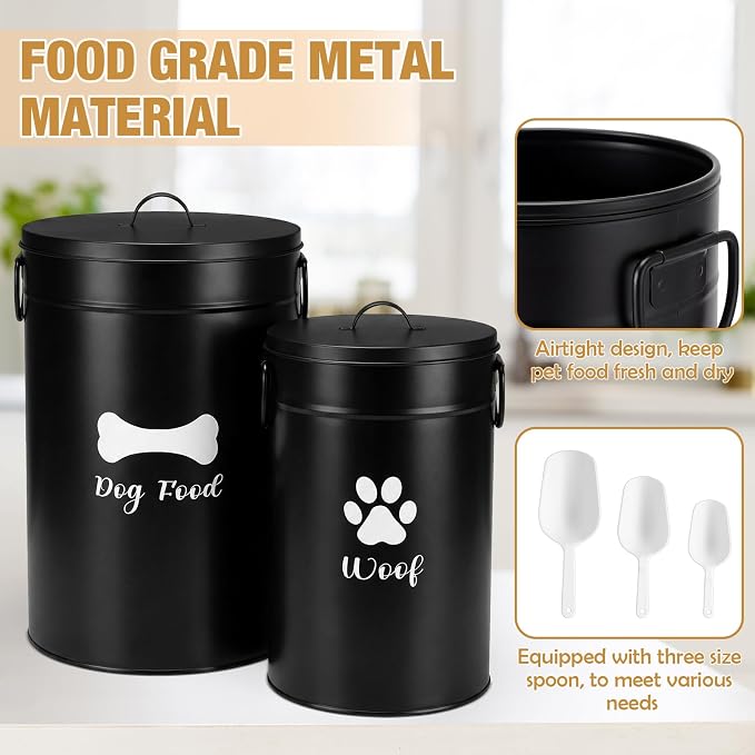 DoubleFill Extra Large 30+14 lb Metal Dog Food Storage Containers Set of 2 Black Airtight Dog Treat Snack Jars with Lids and Spoon Farm House Style Big Pet Cookie Storage Bin for Kitchen Counter Gift - Image 3