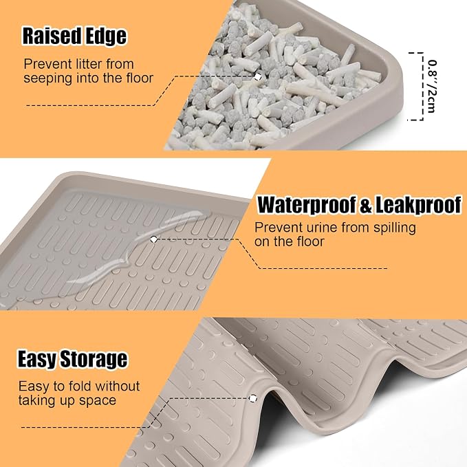 Silicone Cat Litter Mat 47" x 35" Cat Mat for Litter Box, Khaki | Extra Large Cat Litter Trapping Mat for Floor, Waterproof, Non-Slip Kitty Litter Box Mat with Raised Edge, Easy to Clean - Image 6