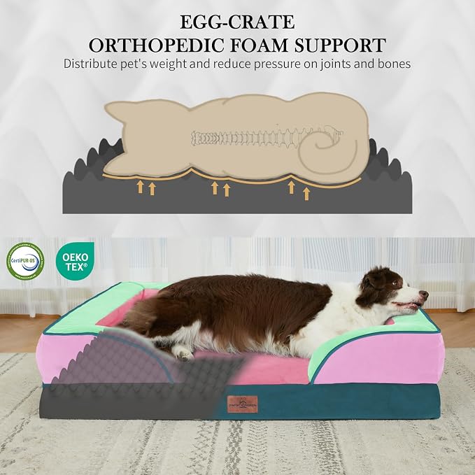 Comfort Expression Orthopedic Dog Bed for Extra Large Dogs with Bolster | Waterproof Dog Couch Bed with Washable Cover & Non-Slip Bottom, Supportive Egg Crate Foam XL Pet Bed, 45x35 Inch - Image 3
