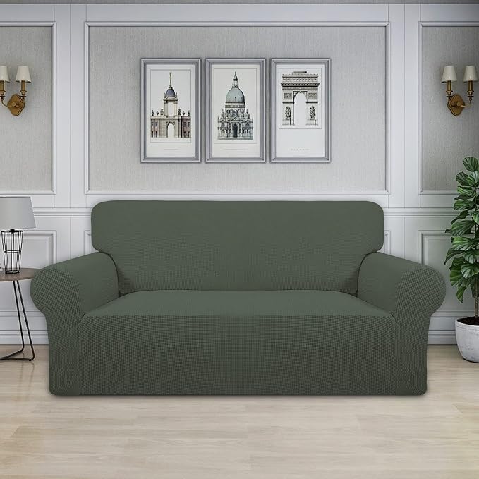 Easy-Going Stretch Oversized Loveseat Couch Covers Washable Olive Green | 1-Piece Large Loveseat Cover for 2 Cushion Couch Furniture Protector RV Sofa Slipcover Soft with Bottom for Kids Pets - Image 2