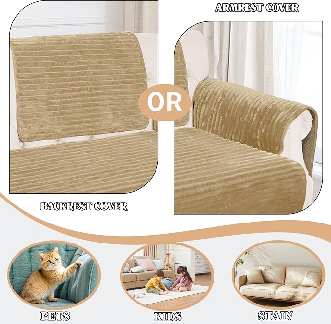 NAISI Couch Covers for Dogs Waterproof Flannel Striped Sofa Cover Pet Friendly Washable Dog Mat for Couch Anti Slip Sectional Sofa Slipcover Protector(1pc/27"x 27",Camel) - Image 2