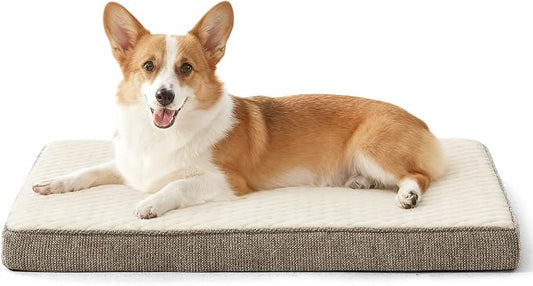 JOEJOY Orthopedic Medium Dog Bed, Washable Dog Crate Bed Medium Sized with Removable Cover, Egg Memory Foam Pet Beds, Beige, 29"x18" by JOEJOY