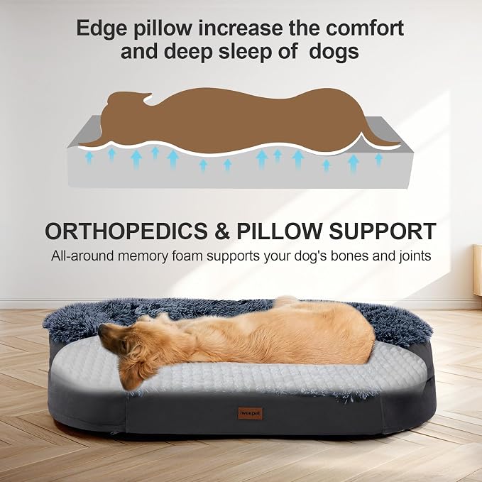 iweepet Fluffy Orthopedic Dog Beds for Large & Extra Large Dogs, 41" Calming Dog Sofa Bed with Supportive 28D Egg-Crate Foam, Removable Washable Cover, Waterproof Lining, for Puppy,Senior,Sick - Image 5